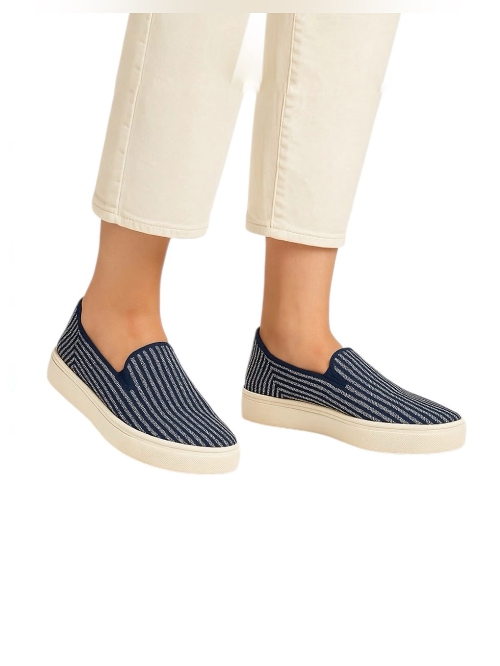 Rothy's The Sneaker Blue Riviera Pinstripe Slip On